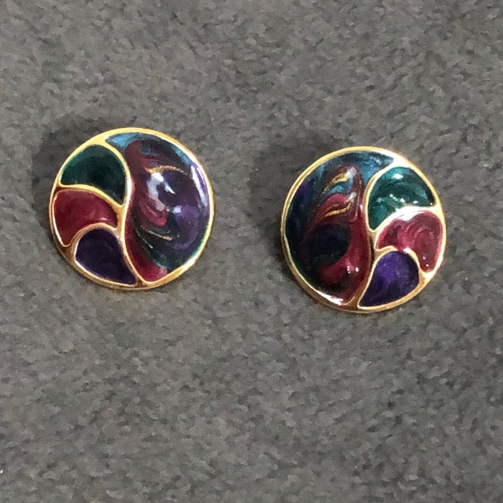 Vintage 90's Enamel Swirl Gold Tone Earrings